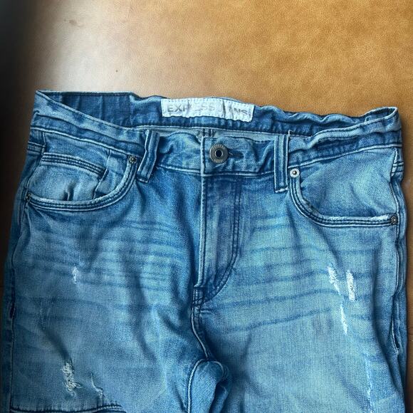 Jeans Moto Style Distressed Ripped Light Wash Denim - Picture 4 of 8